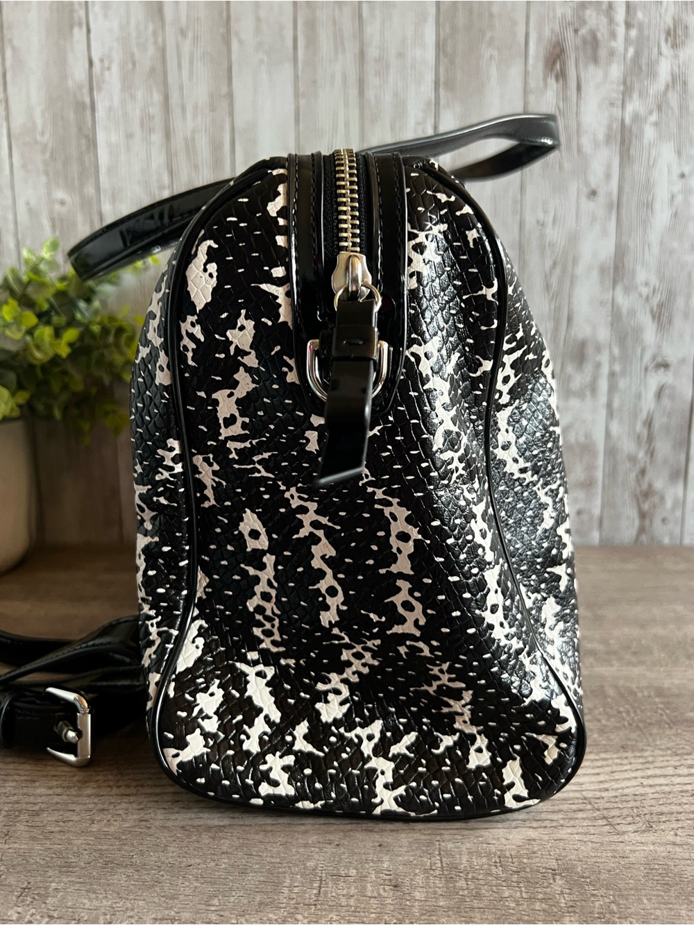 Coach Nancy Exotic Black & White Snake-Print Satchel - Picture 12 of 14